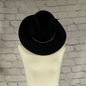 Black Straw/Fabric Flat-Brim Hat